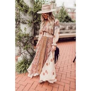 Free People Boho Mexicali Rose Printed Maxi Dress LARGE